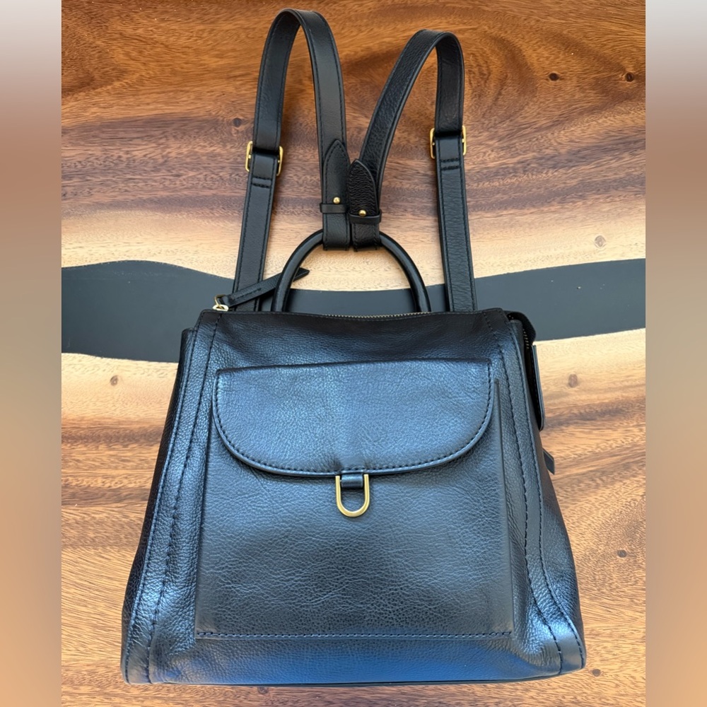 Fossil Parker Mini Convertible Backpack Purse, Black Leather, EUC